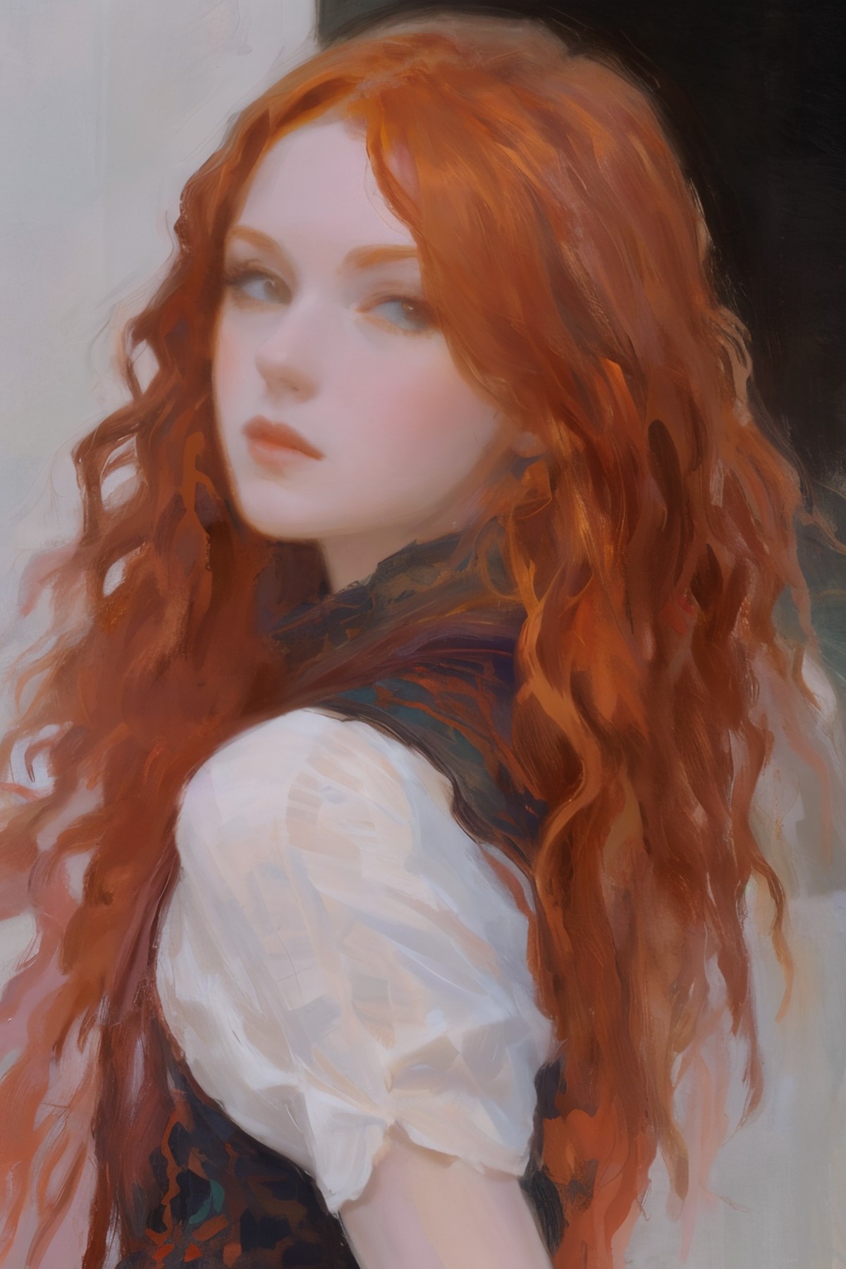 (Style by NTY:1.4), female, red head, intricate, dark <lora:OilPaint:0.7>